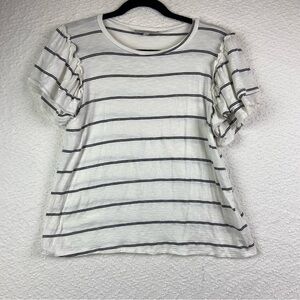 Green Envelope White and Black Striped Ruffle Sleeve Top